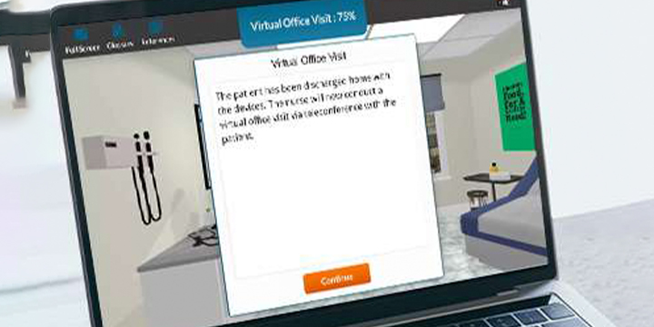 A laptop displaying the Sentinel U Maternal/OB virtual simulation